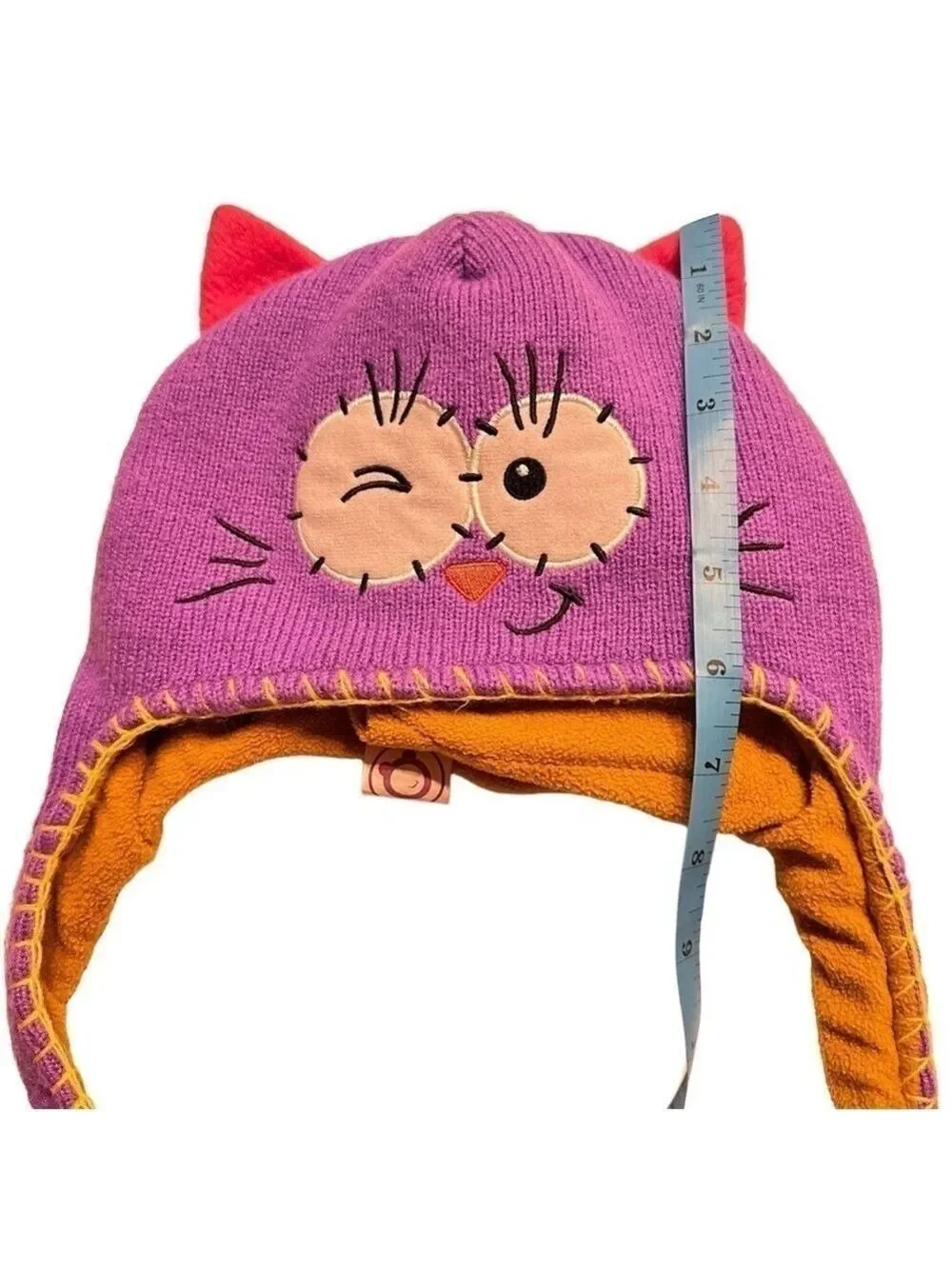 Flipeez‎ Winking Kitty Cat Purple Pink Knit Hat with Moveable Tail Size OS